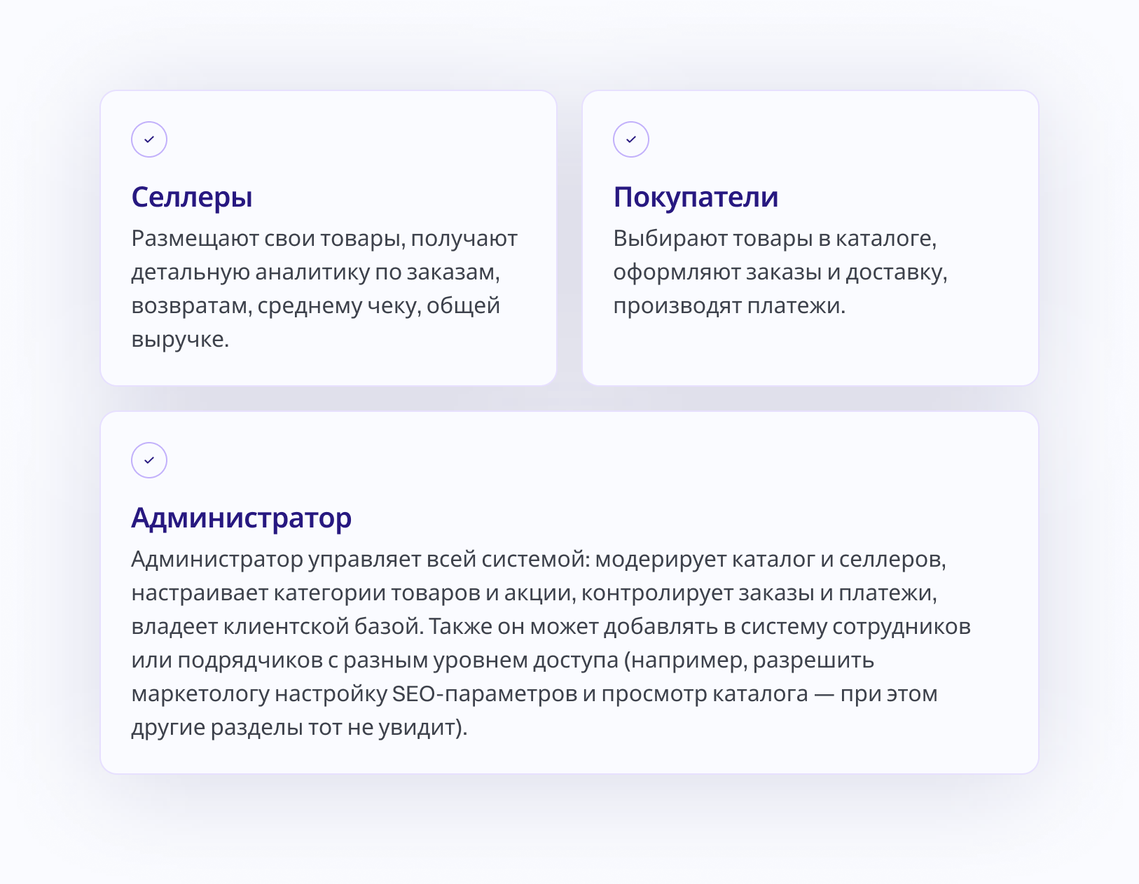 Три интерфейса маркетплейса Butoni: селлеры, покупатели, администратор